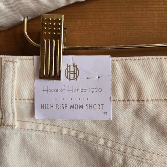House of Harlow Mom Short Jean High Rise Cream Raw Hem NWT 27 Boho Denim Western - Picture 3 of 5